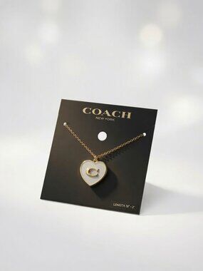 NWT Coach White Heart Locket Necklace